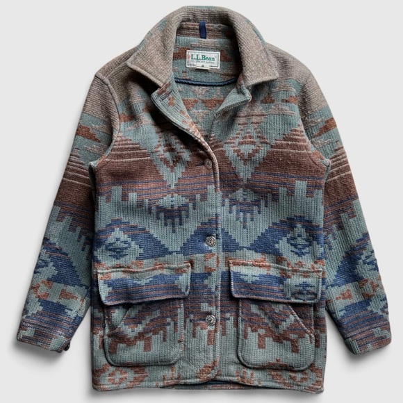 L.L. Bean Jackets & Blazers - Vintage LL Bean Aztec Southwestern Wool Coat Chore Barn Jacket S Pattern Print